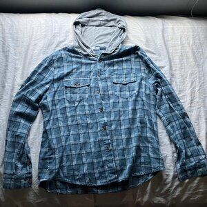 MAN plaid blue button up hoodie